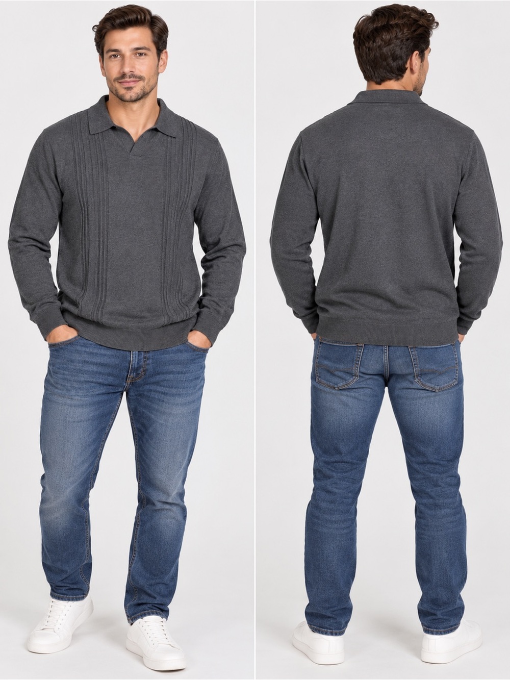 Target 🎯 Goodfellow & Co Men's Dark Charcoal V-Neck Polo Collar Knit Sweater